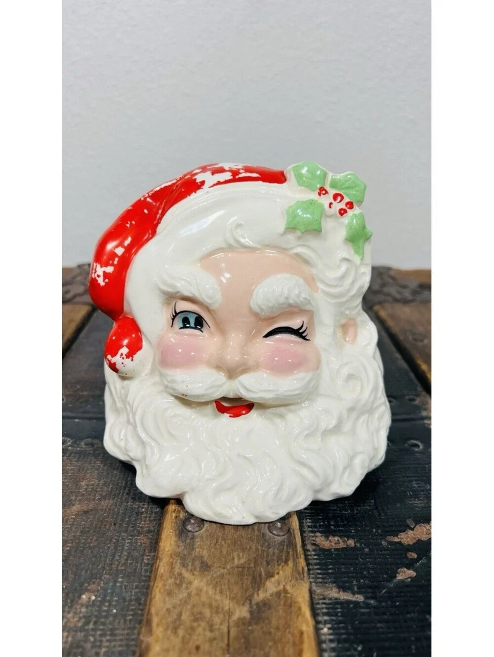 Rare Vintage Winking Santa Planter 1957 Conrad Ceramics